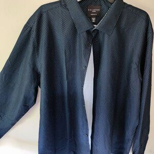 Calabrum London Mens Regular Fit Navy Polka Dot Button-Up‎ Shirt XXL 18-18.5